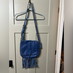 Lucky Brand Fringe leather Blue Crossbody Bag with Fringe